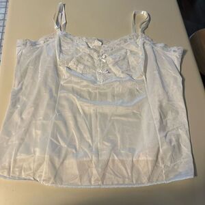 Vintage Women’s Nylon White Cami Top Lace Accents Adjustable USA made Sz 2X